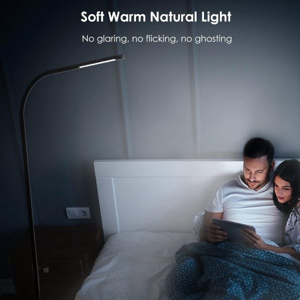 LED Modern Floor Lamps, Flexible Gooseneck Standing Reading Light W/Stable Base, 4 Color & 5 Brightness Dimmer, Touch & Remote Control, for Living Room, Chair, Couch, Office Task (Black)