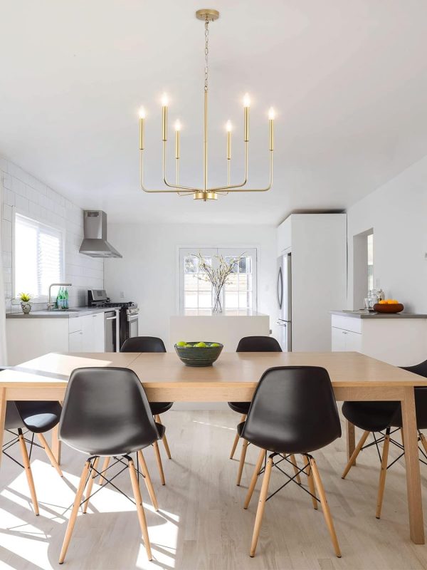 Gold Chandelier Light Fixtures Ceiling 6 Lights Hanging Modern Farmhouse Chandelier for Dining Room, Light Gold Pendant Lamp for Kitchen Island Living Room Foyer Bedroom