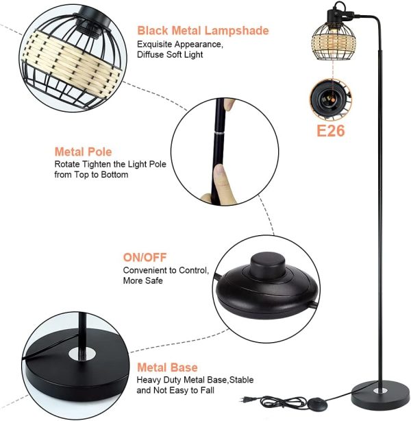 LED Floor Lamp, Adjustable Head Standing Lamp with Heavy Metal Based, Farmhouse Tall Floor Lamps Reading Lighting for Living Room, Bedroom, Study Room, Office, Black, E26 Base