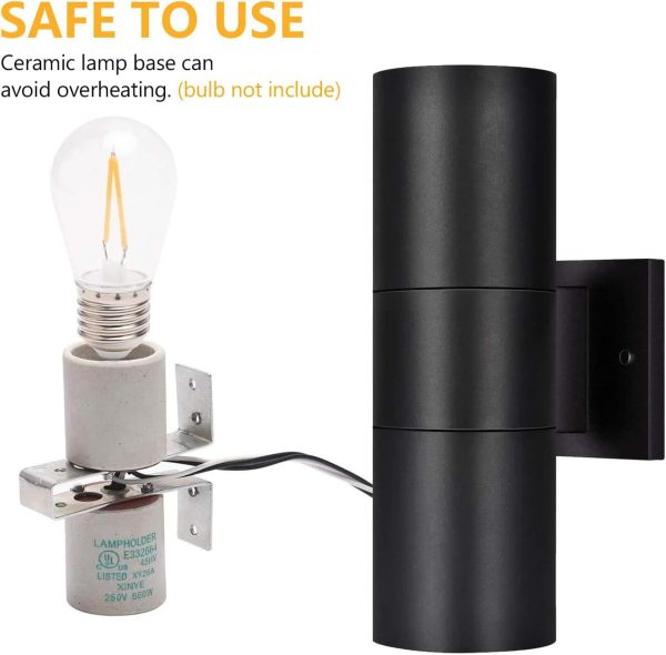Outdoor Wall Light, Exterior Lighting - ETL Listed, Matte Black Stainless Steel Waterproof Wall Mount Cylinder Design - Up Down Light Fixture for Porch, Backyard and Patio (2 Pack)