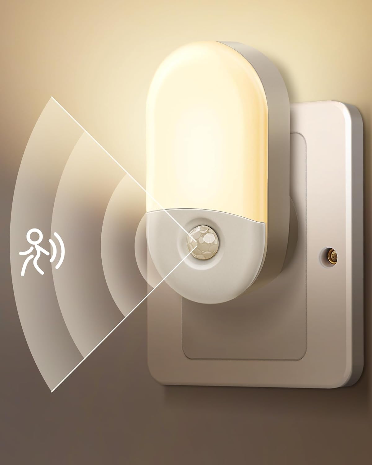 Motion Sensor Night Light Plug in, LED Night Light Dimmable 30LM and 60LM, Warm White 3000K, Indoor Night Lamp Plug into Wall for Bedroom, Kids' Room, Bathroom, Stair,2 Pack