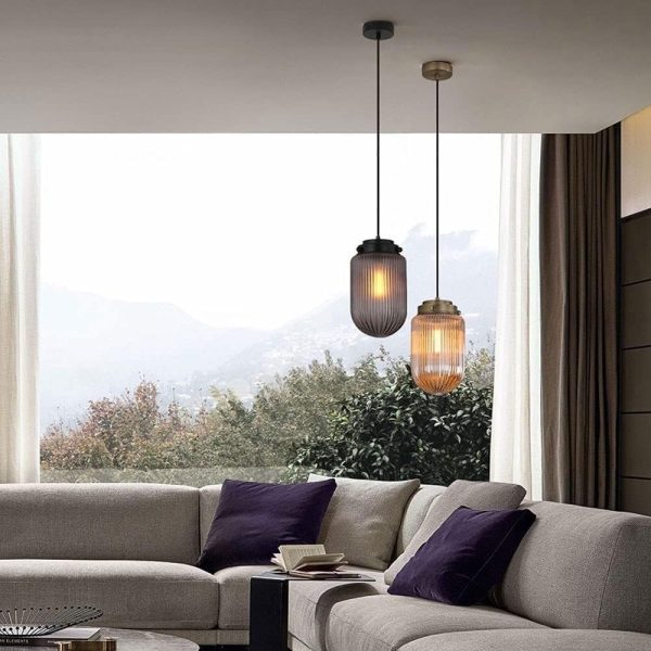 Classical Smoky Gray Pendant Light ??Glass Metal Chandelier ??E27 1-Light Ceiling Lighting Adjustable Suspension Lights ??for Kitchen Island, Dining, Living Room Droplight(Color:A)