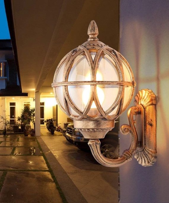 European Retro Outdoor Waterproof Wall Lamp Outdoor Courtyard Garden Wall Lights Villa Living Room Corridor Aisle Lighting Light Fixture,Outdoor Patio Lighting Wall Lantern (Color : Gold)