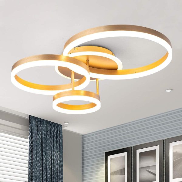 Modern Led Golden Flush Mount Ceiling Light,2-Layer Square Acrylic 4000K-6000K Dimmable LED Flush Ceiling Lighting with Remote 68W for Living Dining Room Bedroom Kitchen Hall