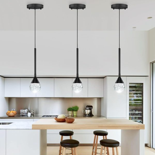 1-Light Crystal Pendant Light Fixtures for Kitchen Island Dimmable LED Ceiling Light Modern Kitchen Pendant Lighting Over Island Mini Pendant Lights for Kitchen Island Bedroom Dining Room Chandelier