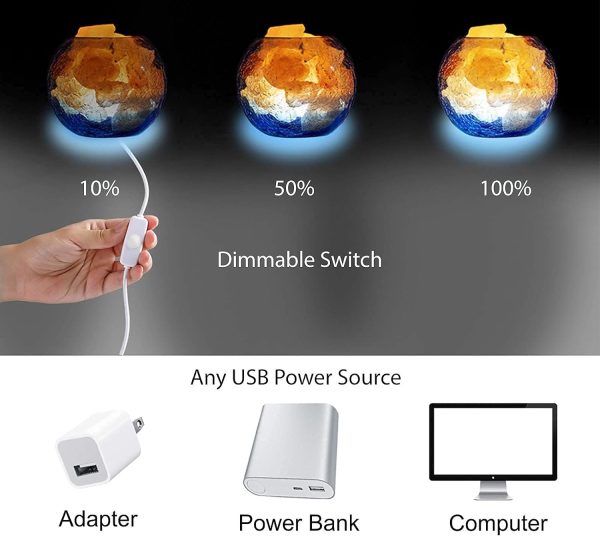 Himalayan Salt Lamp with Dimmer, USB Himalayan Pink Salt Lamp with Blue Bowl, Natural Crystal Sea Salt Lamp Night Light and Mood Lighting, Rock Salt Lamp for Decor Meditation Household Gifts Yoga
