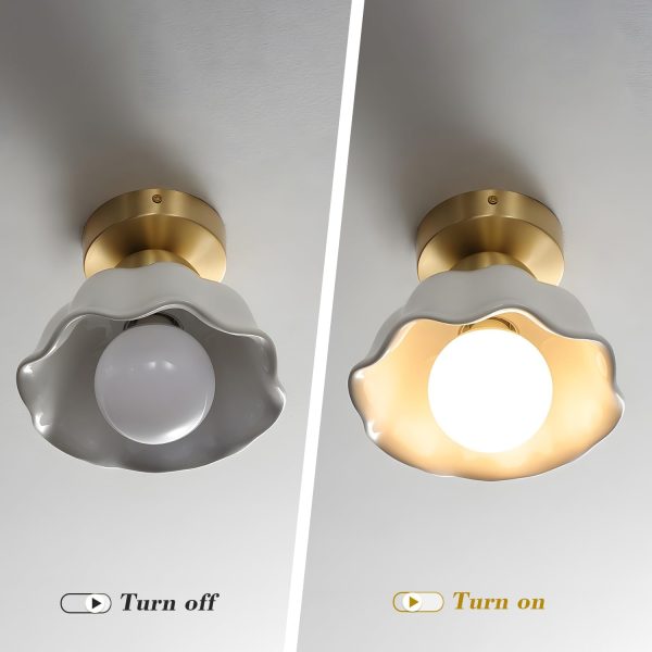 Modern Semi Flush Mount Ceiling Light Fixture Vintage White Ceramic Ceiling Lights Contemporary Brass Hallway Light for Hallway Entryway Bathroom