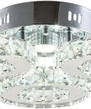 Modern Crystal Chandelier 3 Rings LED Crystal Flush Mount Ceiling Light Fixtures Contemporary Stainless Steel Pendant Bedroom Lights Fixtures for Dining Room Living Room (Cool White)