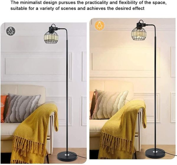 LED Floor Lamp, Adjustable Head Standing Lamp with Heavy Metal Based, Farmhouse Tall Floor Lamps Reading Lighting for Living Room, Bedroom, Study Room, Office, Black, E26 Base