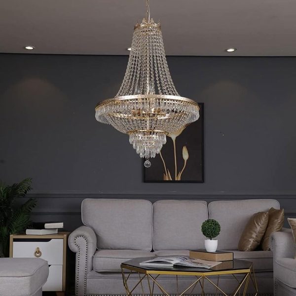 Crystal Chandelier??Recessed Ceiling Lamp for Foyer Entrance Hall Living Room Dining Room Bedroom Hallway L 24'' X H 30'' ??French Empire Chandelier(Color : Gold)