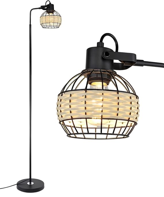LED Floor Lamp, Adjustable Head Standing Lamp with Heavy Metal Based, Farmhouse Tall Floor Lamps Reading Lighting for Living Room, Bedroom, Study Room, Office, Black, E26 Base