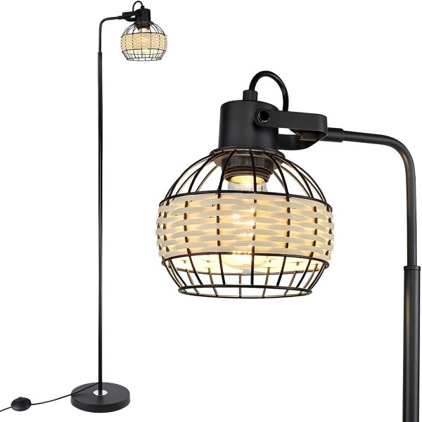LED Floor Lamp, Adjustable Head Standing Lamp with Heavy Metal Based, Farmhouse Tall Floor Lamps Reading Lighting for Living Room, Bedroom, Study Room, Office, Black, E26 Base