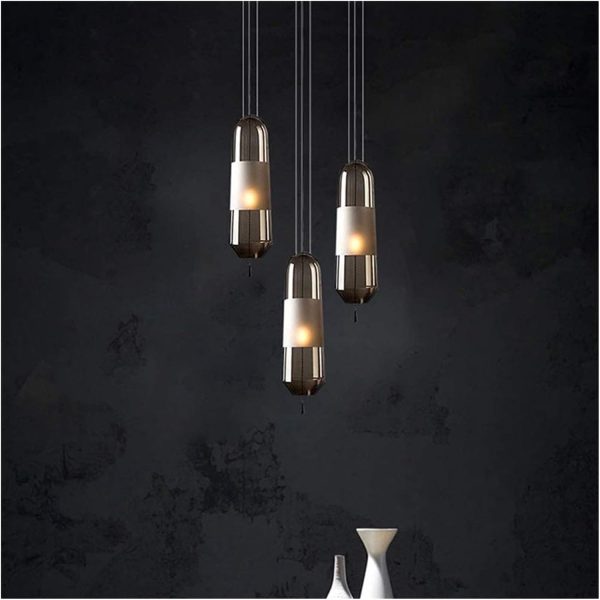 Chandelier Glass Pendant Light Island Lighting Fixture Ceiling Hanging Lamp,Dining Table Bedroom Bedside Suspended Lights Indoor Mini Chandelier,E14 Socket(Color:Gray)