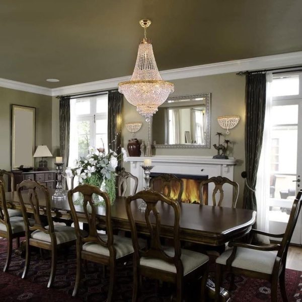 Crystal Chandelier??Recessed Ceiling Lamp for Foyer Entrance Hall Living Room Dining Room Bedroom Hallway L 24'' X H 30'' ??French Empire Chandelier(Color : Gold)
