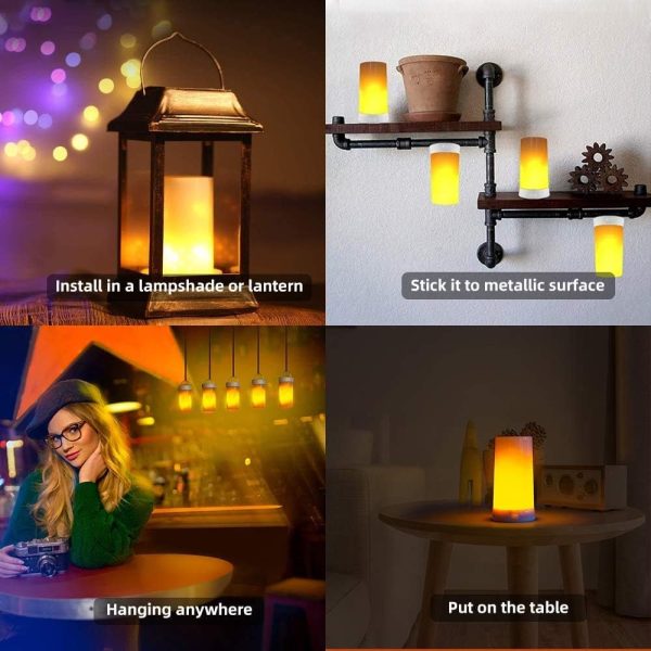 LED Flame Effect Light, CFGROW USB Rechargeable Battery Operated Flame Lamp, Fireplace Light with Remote & Timer,Waterproof Dimmable 4 Modes Flameless Candle Light for Room Party Bar Decor 2 PCS