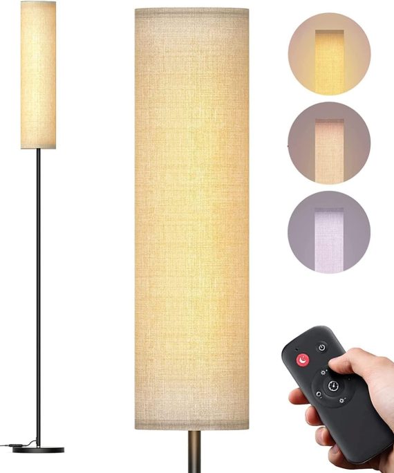 Lithomy Floor Lamp,4 Color Temperature Modern LED Standing Lamp,Stepless Dimmer Remote Control Floor Lamps for Living Room/Bedroom/Office,3000k-7000k Elegant Tall Lamps with Linen Lamp Shade,Timmer