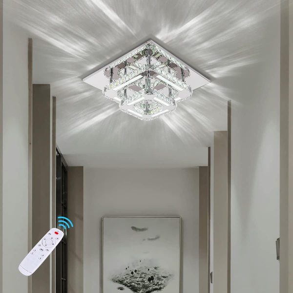 Modern Crystal Chandelier Not Dimmable Flush Mount Ceiling Light Color Temperature Adjustable LED K9 Crystal 8K Stainless Steel Ceiling Lamp, 120lm/w CRI>80 3000K/4000K/6000K, Chrome, by Kai