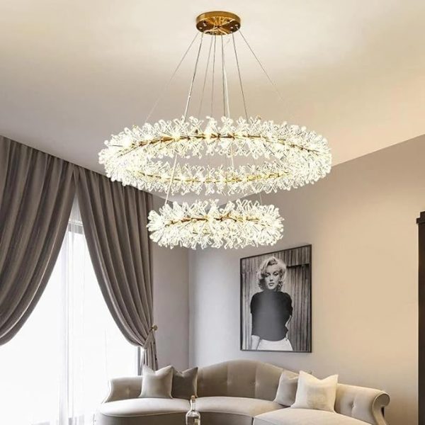 Round Crystal Chandelier Modern Luxury Halo Wheel Lights Fixture Decor For Kitchen Living Dining Room Bedroom Foyer (Gold, Rectangular 100cm)