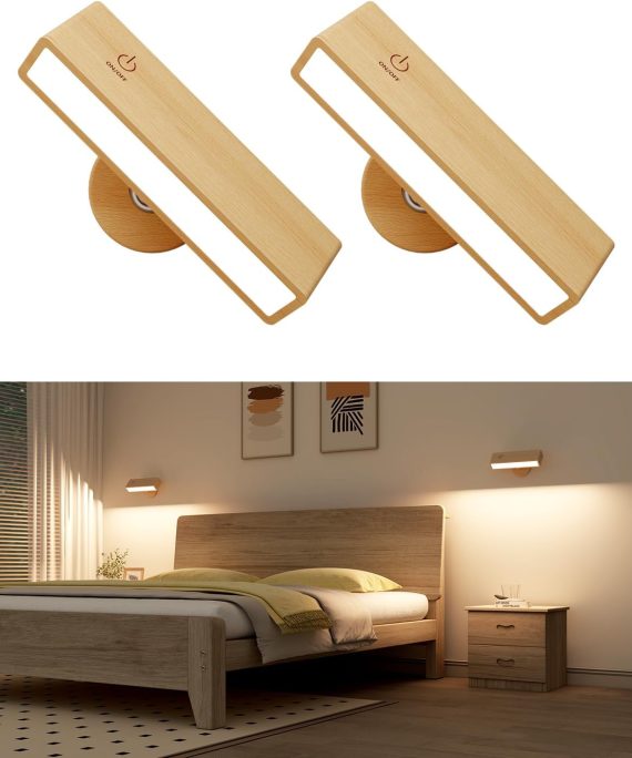 Wall Sconces Set of 2 Rechargeable Wall Lights with 360 Rotation,Dimmable Battery Operated Wall Sconce,Magnetic Wall Light for Bedroom,Wireless Wall Mount Light for Picture,Living Room(2 Pack)