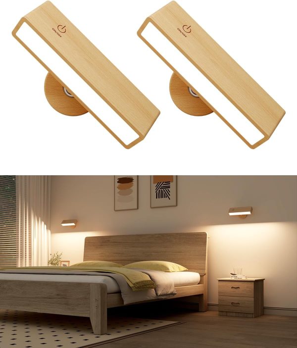 Wall Sconces Set of 2 Rechargeable Wall Lights with 360 Rotation,Dimmable Battery Operated Wall Sconce,Magnetic Wall Light for Bedroom,Wireless Wall Mount Light for Picture,Living Room(2 Pack)