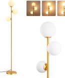69in Gold Modern Floor Lamp for Living Room, Upgraded Dimmable 3 Globe Mid Century Standing Lamps, Built-in LED, Frosted Glass Shade, Luna Tall Pole Lamp for Bedroom, Hotel -Antique Brass