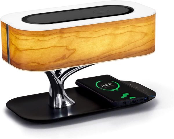 Bedside Lamp with Bluetooth Speaker and Wireless Charger, Table lamp Desk lamp with Sleep Mode Stepless Dimming