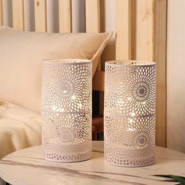 Set of 2 White Table Metal lamp Battery Powered Cordless Accent Light with Edison Style Bulb Battery Operated Great for Weddings Parties Patio Events for Indoors Outdoors