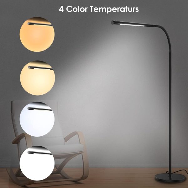 LED Modern Floor Lamps, Flexible Gooseneck Standing Reading Light W/Stable Base, 4 Color & 5 Brightness Dimmer, Touch & Remote Control, for Living Room, Chair, Couch, Office Task (Black)