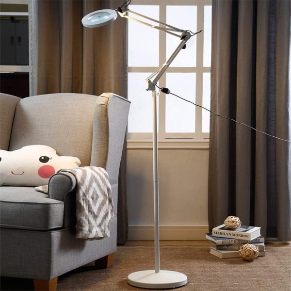 Magnifying Glass Floor Lamp, Dimmable LED Magnifying Lamp with Clamp - 12W, 3 Lighting Modes, 5 Diopter, Height Adjustable - Super Bright Floor Lamp with Magnifier for Reading, Craft, Task
