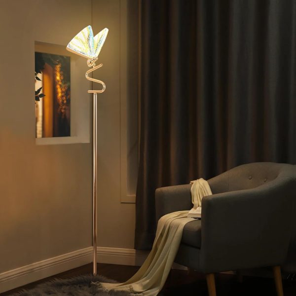 Gold Butterfly, Decorative Goose Neck Design, 12W LED Standing Tall Lamp for Living Room, 4000K Warm White Energy-Saving Modern Floor Lamp for Bedroom Office, Acrylic