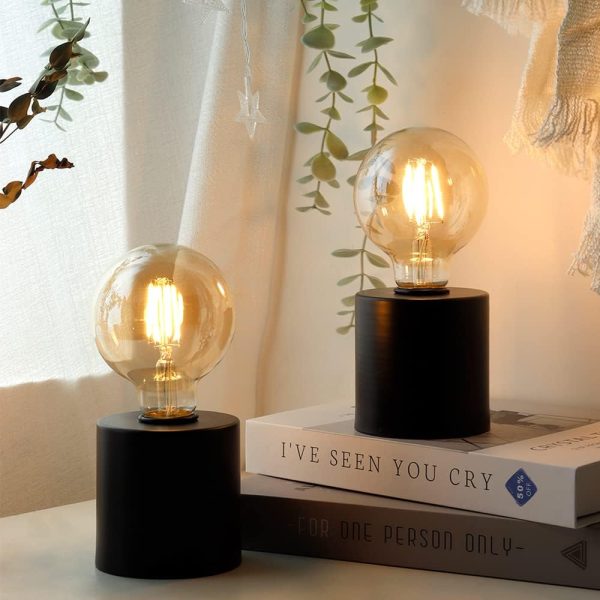 Set of 2 Black Table Lamp Battery Powered 18cm Tall Cordless Lamp Light with Edison Style Bulb Battery Operated Great for Living Room Bedroom Weddings Parties Patio Events Indoors Outdoors