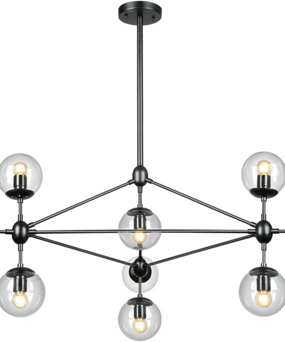10-Light Chandelier Black Finish with Globe Glass Shade, Modern Chandelier for Kitchen Island Dining Room Living Room