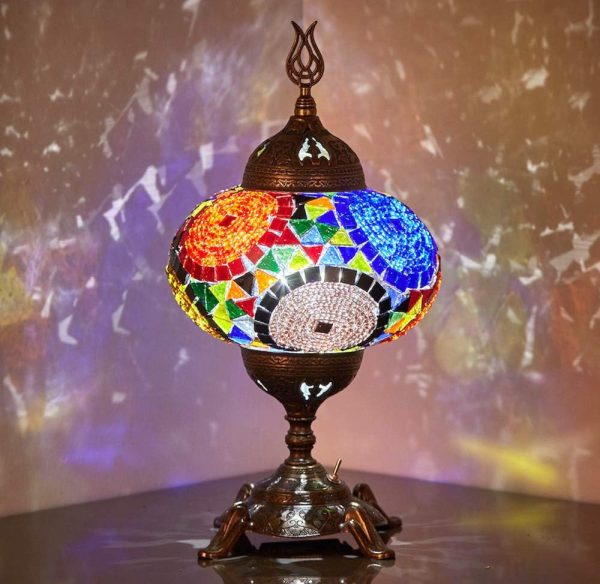 (15 Colors) Battery Operated Mosaic Table Lamp with Built-in LED Bulb, Turkish Moroccan Handmade Mosaic Table Desk Bedside Mood Accent Night Lamp Light Lampshade with LED Bulb,No Cord (Teal)