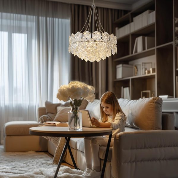 4 Light Chandelier, Romantic Ceiling Light Gold Light Fixtures with Farmhouse Metal Adjustable Height Rustic Geometric Hanging Light E12 Base for Kitchen Island, Entryway, Indoor, 6013GYD4-001