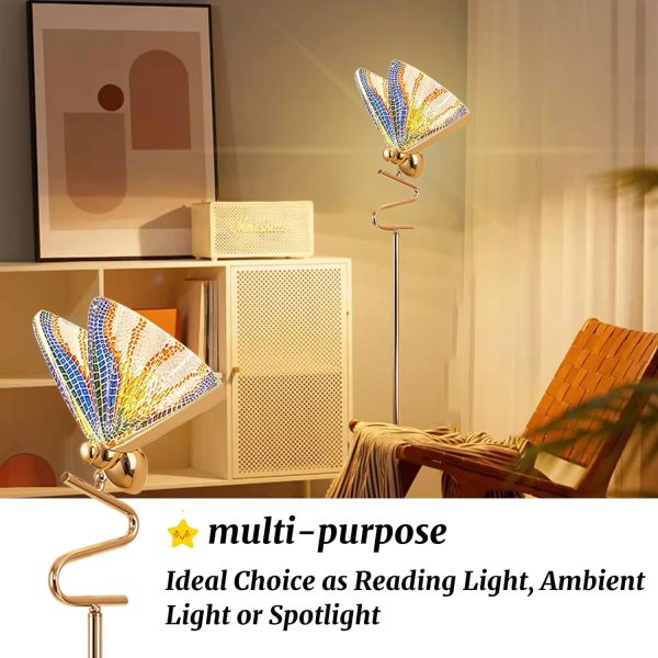 Gold Butterfly, Decorative Goose Neck Design, 12W LED Standing Tall Lamp for Living Room, 4000K Warm White Energy-Saving Modern Floor Lamp for Bedroom Office, Acrylic