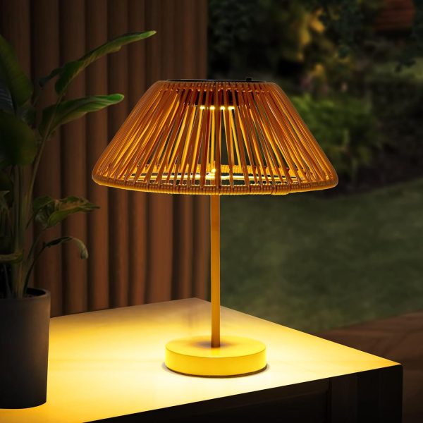 LED Solar Table Lamp Outdoor Waterproof-3 Way Dimmable Outside Patio Table lamp,Solar Modern Bedsid Lamp,Cordless Solar Desk Lamp with Pull Chain for Bedroom Living Room,Garden(Black)