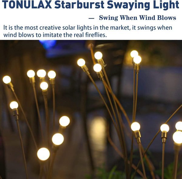Solar Garden Lights - New Upgraded Solar Swaying Light, Sway by Wind, Solar Outdoor Lights, Yard Patio Pathway Decoration, High Flexibility Iron Wire & Heavy Bulb Base, Warm White (4 Pack)