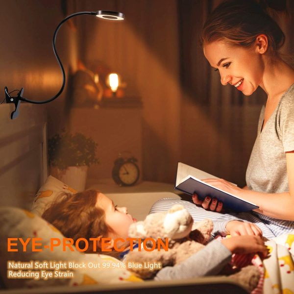 Clip on Light Reading Lights , 48 LED USB Desk Lamp with 3 Color Modes 10 Brightness, Eye Protection Book Clamp Light , 360 ?? Flexible Gooseneck Clamp Lamp for Desk Headboard and Video Conference