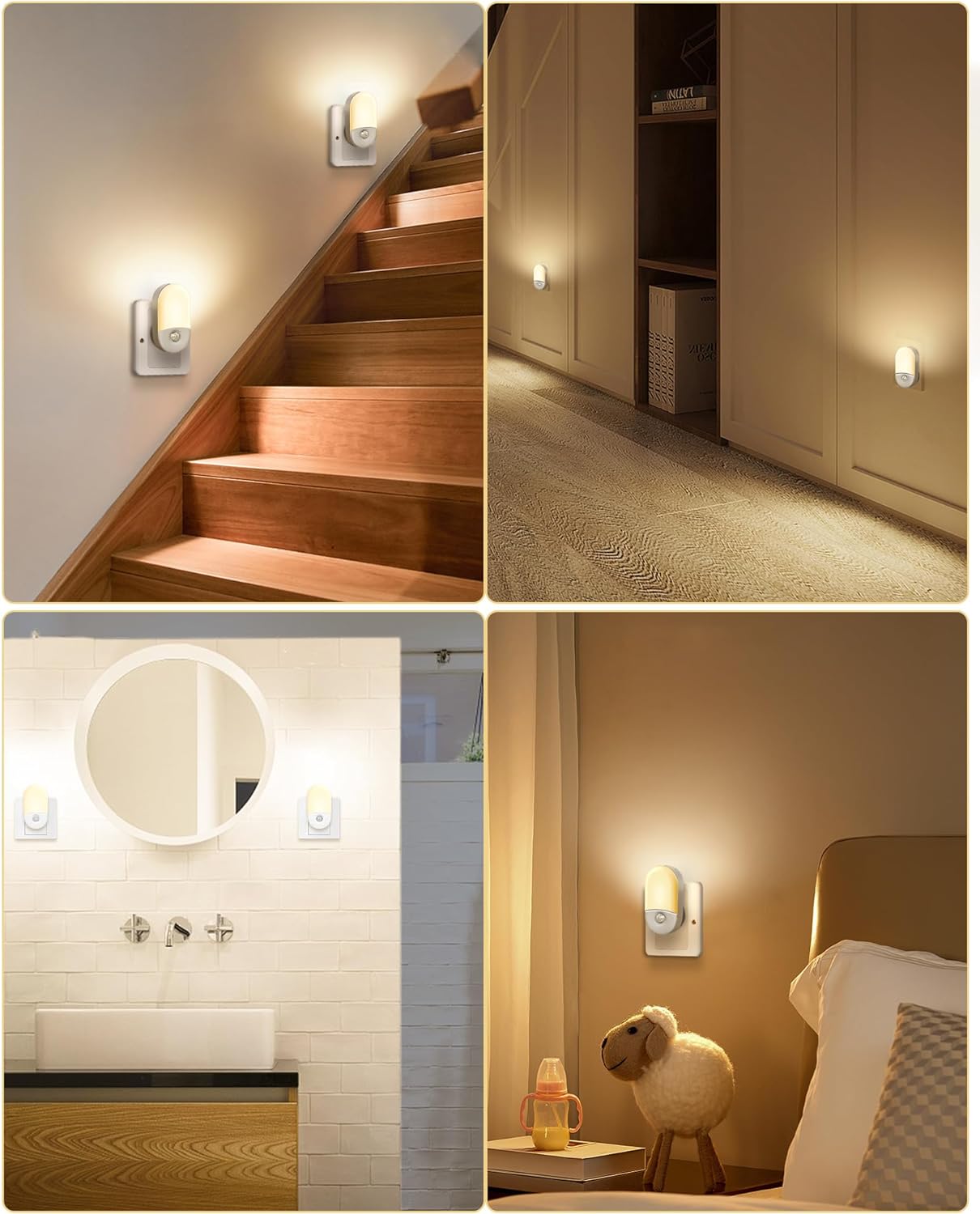 Motion Sensor Night Light Plug in, LED Night Light Dimmable 30LM and 60LM, Warm White 3000K, Indoor Night Lamp Plug into Wall for Bedroom, Kids' Room, Bathroom, Stair,2 Pack