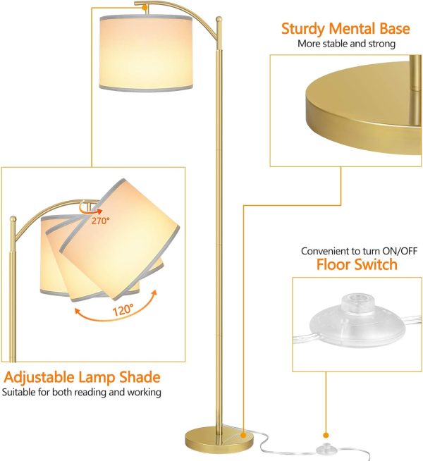 Floor Lamp with 3CCT LED Bulb, Lamp for Living Room with White Lamp Shade, Modern Standing Lamp Floor Lamps for Bedrooms - Gold