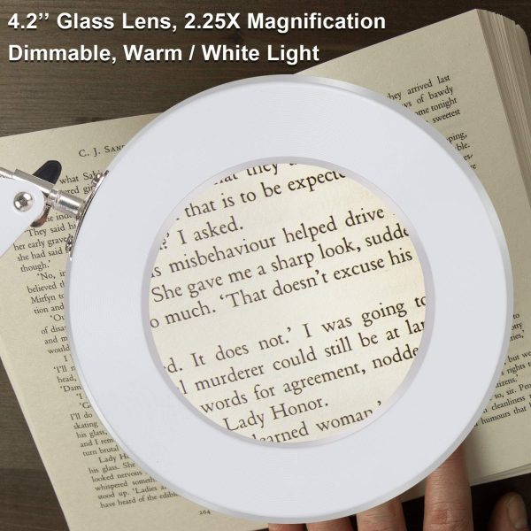 Magnifying Glass Floor Lamp, Dimmable LED Magnifying Lamp with Clamp - 12W, 3 Lighting Modes, 5 Diopter, Height Adjustable - Super Bright Floor Lamp with Magnifier for Reading, Craft, Task