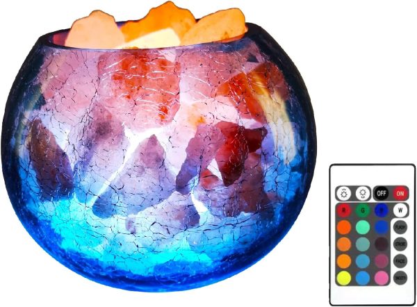 Himalayan Salt Lamp with Dimmer, USB Himalayan Pink Salt Lamp with Blue Bowl, Natural Crystal Sea Salt Lamp Night Light and Mood Lighting, Rock Salt Lamp for Decor Meditation Household Gifts Yoga