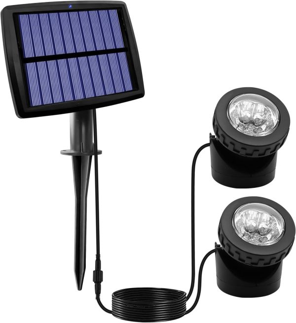 Solar LED Pond Spotlights Outdoor, VEEKI Waterproof 12 LED Solar Underwater Lights with Dual Head Submarine Landscape Spotlight Security Lighting, Adjustable Lighting Angle for Outdoor Patio (1 Pack)