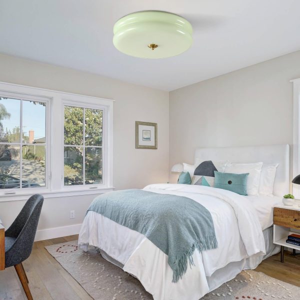 Lighting Mid Century Modern LED Flush Mount Ceiling Light Mint Green Glass Hallway Ceiling Light Nordic Vintage Round Semi Flush Ceiling Light Fixture for Bathroom Porch, C1077-G