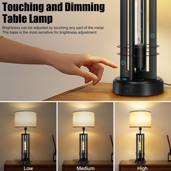 Bedside Lamps Set of 2, 3 Way Dimmable Bedside Table Lamp with LED Nightlight, Touch Beside lamp with A+C Charging Ports, Nightstand Lamps for Bedroom, Living Room (4 LED Bulbs Included)