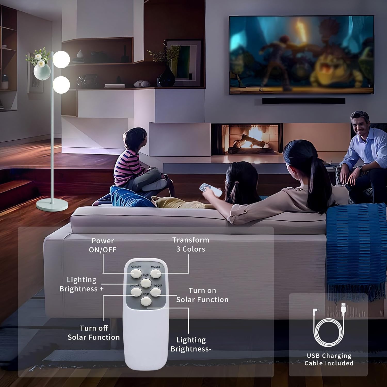 Globe Floor Lamp for Living Room, 2 Globe Bright Standing Lamp with Flower Pots, Moon Floor Lamp with 3 Color Temperature & Brightness Adjustable Modern Stand Up Lamp for Bedroom Reading Room