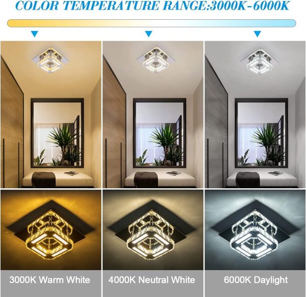 Modern Crystal Chandelier Not Dimmable Flush Mount Ceiling Light Color Temperature Adjustable LED K9 Crystal 8K Stainless Steel Ceiling Lamp, 120lm/w CRI>80 3000K/4000K/6000K, Chrome, by Kai