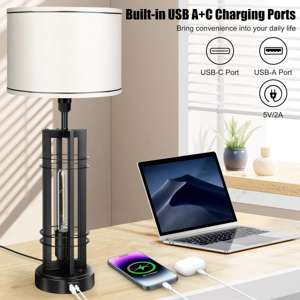 Bedside Lamps Set of 2, 3 Way Dimmable Bedside Table Lamp with LED Nightlight, Touch Beside lamp with A+C Charging Ports, Nightstand Lamps for Bedroom, Living Room (4 LED Bulbs Included)