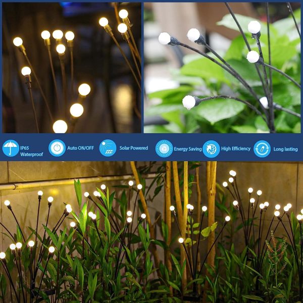 Solar Garden Lights - New Upgraded Solar Swaying Light, Sway by Wind, Solar Outdoor Lights, Yard Patio Pathway Decoration, High Flexibility Iron Wire & Heavy Bulb Base, Warm White (4 Pack)