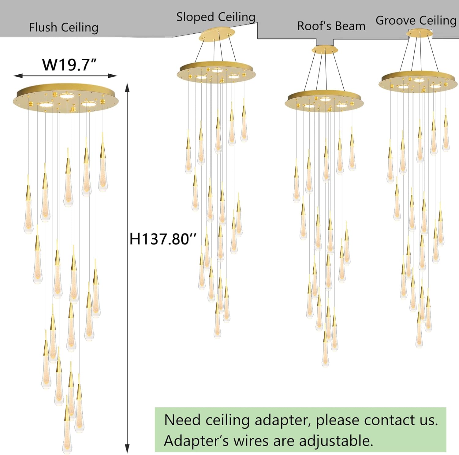 HAIXIANG Modern Crystal Chandeliers for Living Room Teardrops Pendant Light Remote Entrance Chandelier with Dimmable 2700K 4000K 6000K Lighting Fixtures 16 Lights High Ceiling Chandeliers